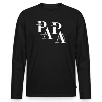 Gestaffeltes PAPA Design in Weiß für dunkle Mode - Männer Premium Bio Langarmshirt - Schwarz - Vorne - Nico (187cm)