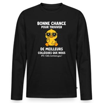 Bonne chance pour trouver de meilleurs collègues - T-shirt manches longues Premium bio Homme - noir - Devant - Nico (187cm)
