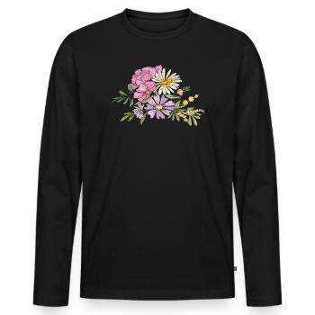 Bouquet de fleurs - T-shirt manches longues Premium bio Homme - noir - Devant - Nico (187cm)