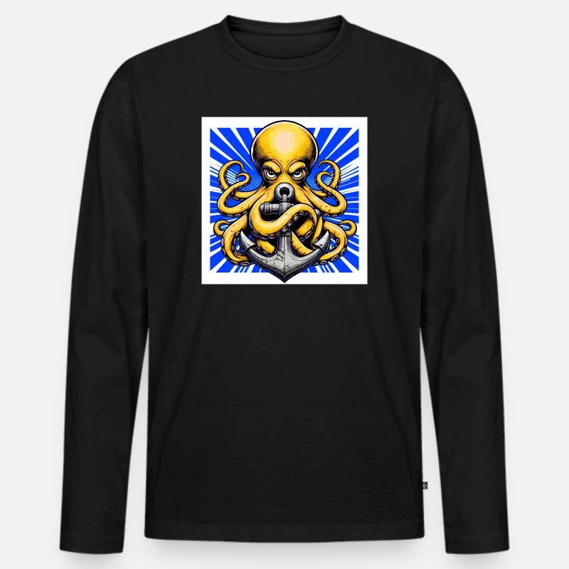 Oktopus umarmt einen Anker - Männer Premium Bio Langarmshirt - Schwarz
