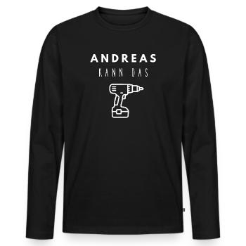 Andreas Name Handwerker Werkzeug Akkuschrauber - Männer Premium Bio Langarmshirt - Schwarz - Vorne - Nico (187cm)