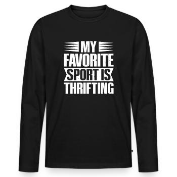 Thrift Shop My Favorite Sport Love Thrifting - Männer Premium Bio Langarmshirt - Schwarz - Vorne - Nico (187cm)