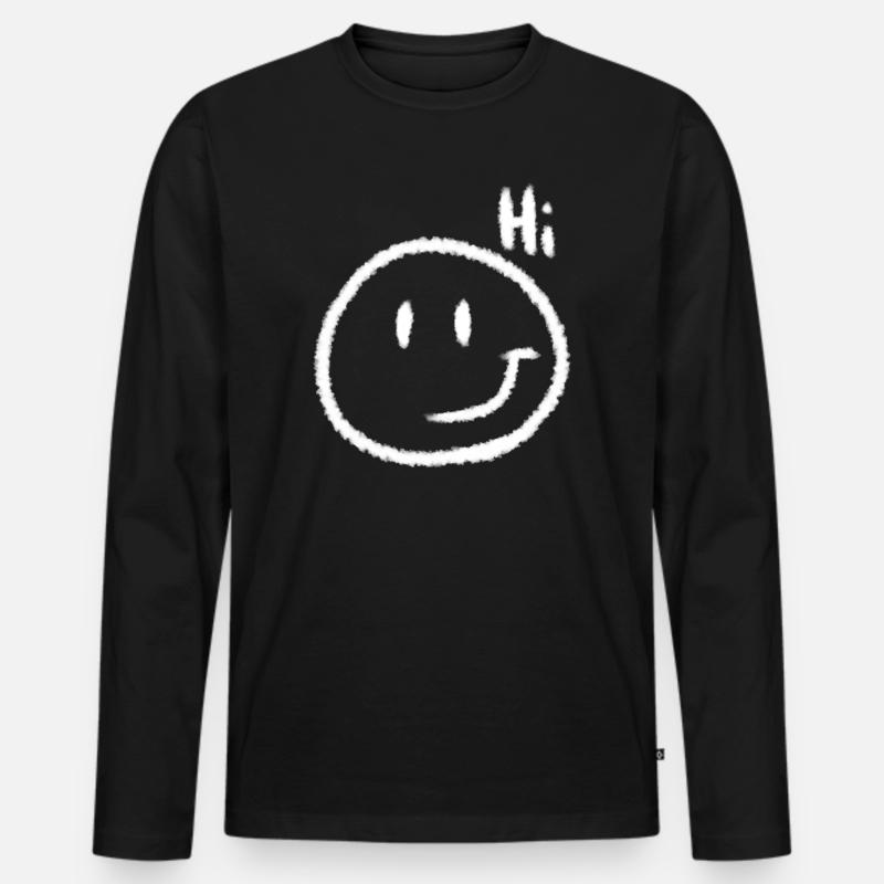 Hi Smile & Text | Kreide-Look - Männer Premium Bio Langarmshirt - Schwarz
