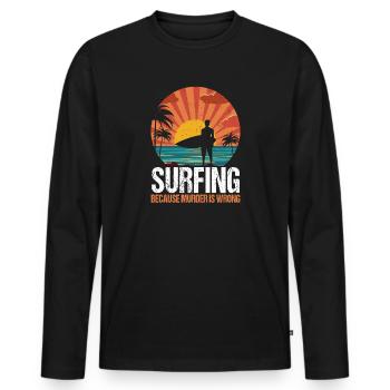 Surfing Retro Surfer Sunset - Männer Premium Bio Langarmshirt - Schwarz - Vorne - Nico (187cm)