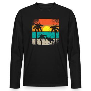 Sunset Surf Palm  - Men's Premium Organic Long Sleeve Shirt - black - Front - Nico (187cm)