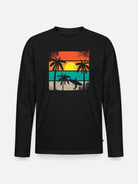 Sunset Surf Palm - Männer Premium Bio Langarmshirt - Schwarz