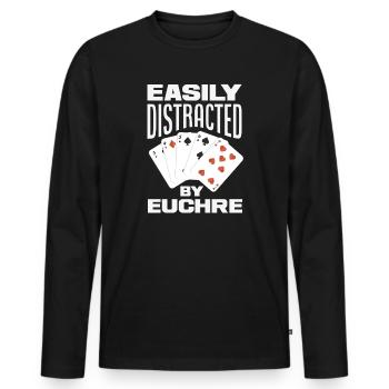 Facilement distrait par l’Euchre - T-shirt manches longues Premium bio Homme - noir - Devant - Nico (187cm)
