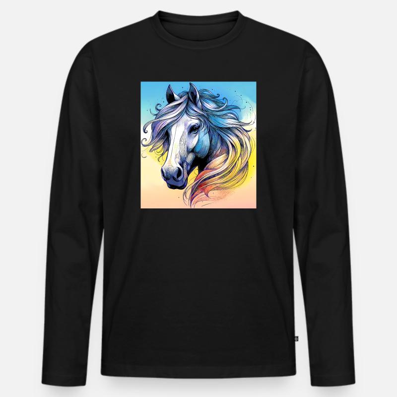 Pferd - Männer Premium Bio Langarmshirt - Schwarz