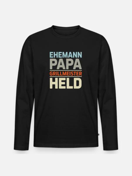 Grill Master Vaderdagcadeau BBQ Retro - Mannen Premium Bio shirt met lange mouwen - zwart