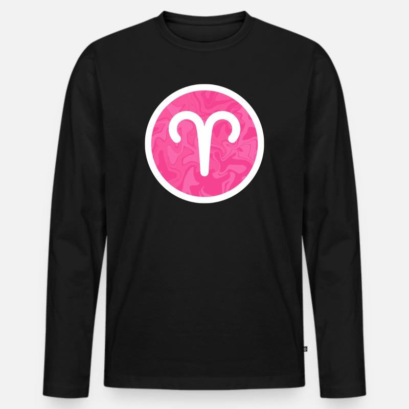 Widder-Sternzeichen Rosa Marmorsymbol - Männer Premium Bio Langarmshirt - Schwarz