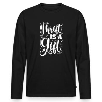 Friperie La friperie est un cadeau amoureux de la friperie - T-shirt manches longues Premium bio Homme - noir - Devant - Nico (187cm)