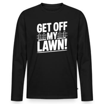 Runter von meinem Rasen! - Männer Premium Bio Langarmshirt - Schwarz - Vorne - Nico (187cm)
