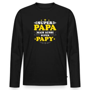 Super papa mais aussi super papy Fête des pères - T-shirt manches longues Premium bio Homme - noir - Devant - Nico (187cm)