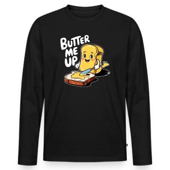 Toast de dessin animé Butter Me Up drôle - T-shirt manches longues Premium bio Homme - noir - Devant - Nico (187cm)