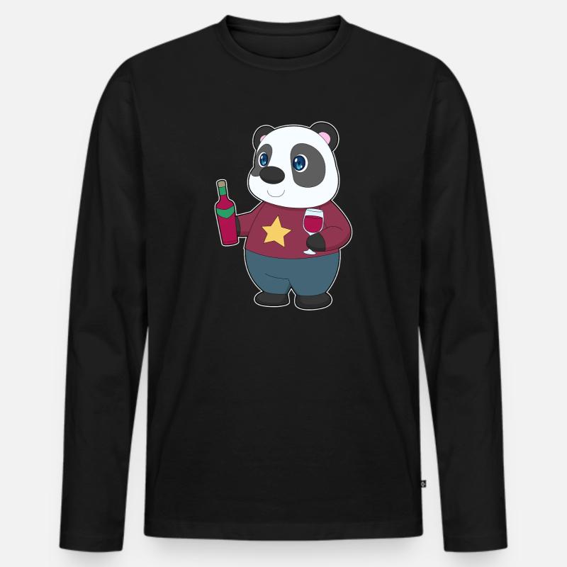 Panda Flasche Rotwein - Männer Premium Bio Langarmshirt - Schwarz