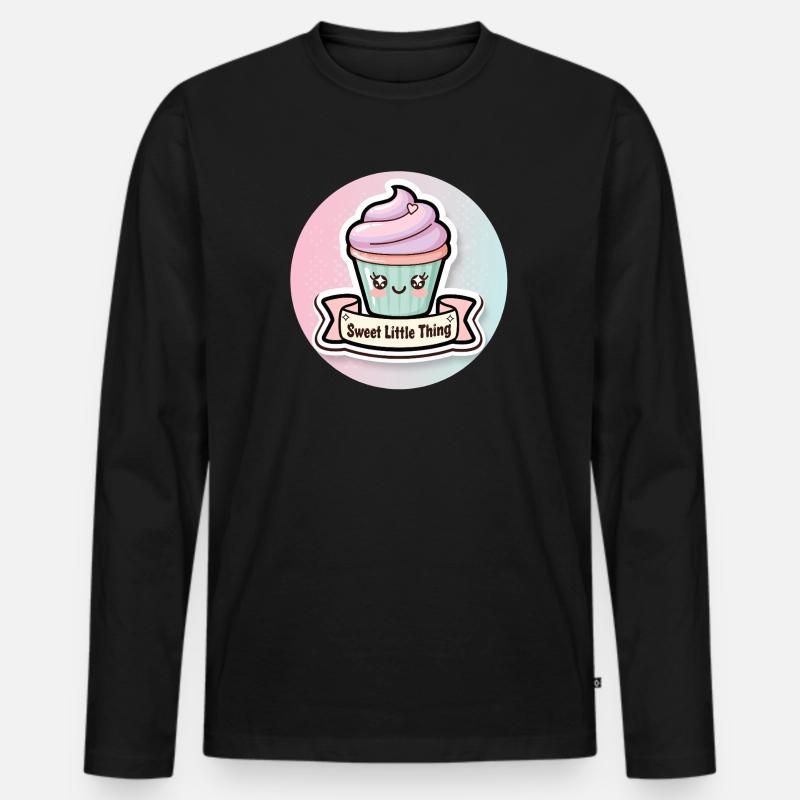 Süßer Cupcake mit Herzchen - Männer Premium Bio Langarmshirt - Schwarz