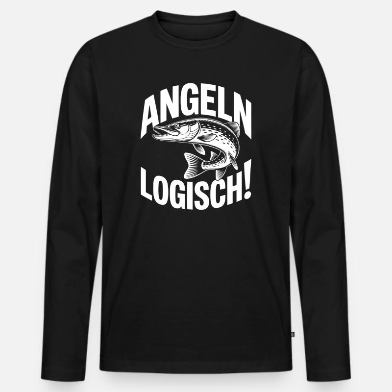 Angeln Logisch - Männer Premium Bio Langarmshirt - Schwarz