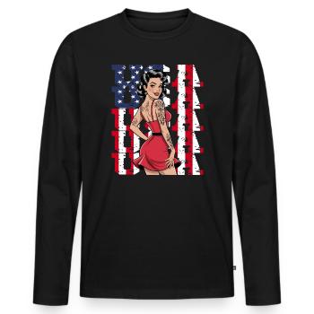 USA Retro Pin-Up Tattoo Style - Men's Premium Organic Long Sleeve Shirt - black - Front - Nico (187cm)