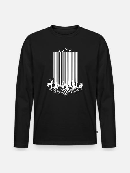 Baum-Barcode White - Männer Premium Bio Langarmshirt - Schwarz