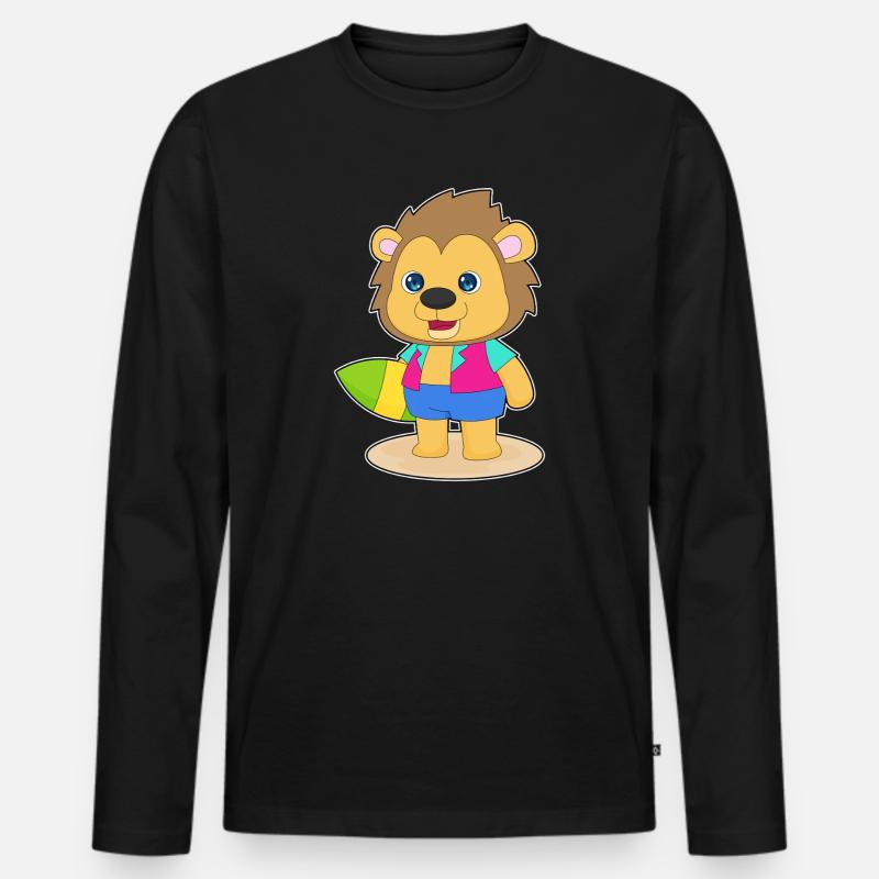 Löwe Surfen Surfbrett Sommer - Männer Premium Bio Langarmshirt - Schwarz