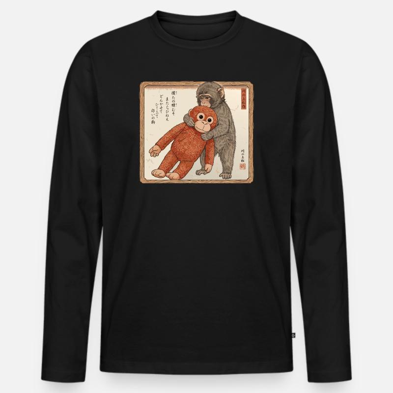 Ukiyo-e Baby Monkey Punch - Männer Premium Bio Langarmshirt - Schwarz