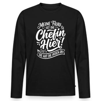 Meine Frau ist die Chefin hier - Hosen an - Männer Premium Bio Langarmshirt - Schwarz - Vorne - Nico (187cm)