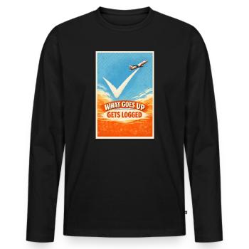 Was hochgeht wird geloggt | Plane Spotter - Männer Premium Bio Langarmshirt - Schwarz - Vorne - Nico (187cm)