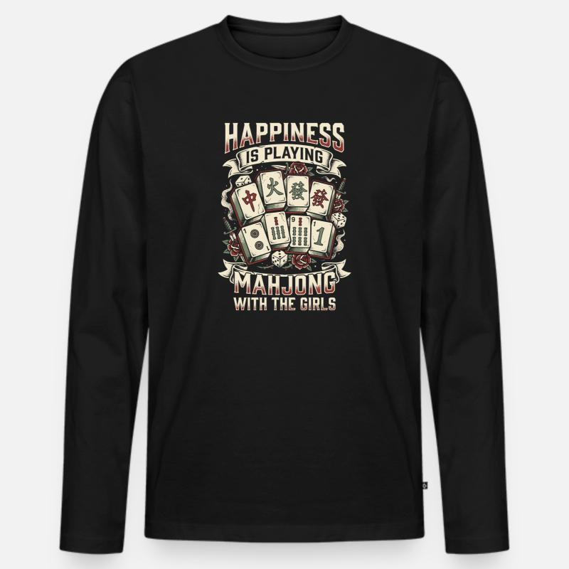 Mahjong Freude mit den Mädels - Männer Premium Bio Langarmshirt - Schwarz