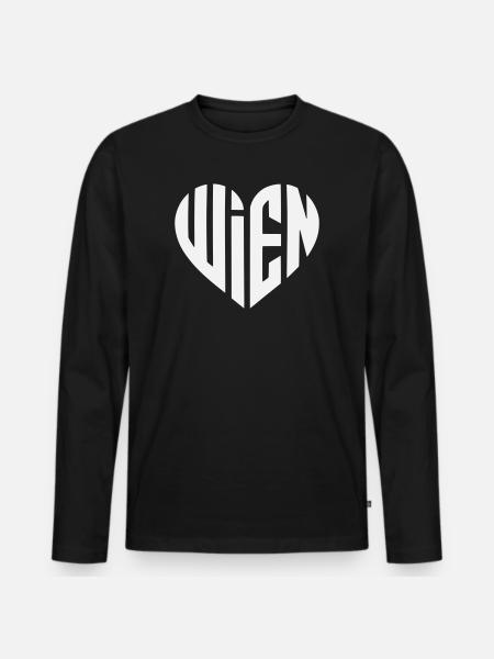 Wien Typo Geometrisches Herz  - Männer Premium Bio Langarmshirt - Schwarz