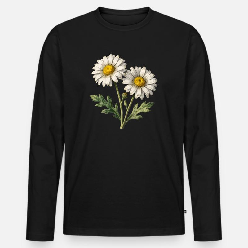 Helle Aquarell-Gänseblümchen - Männer Premium Bio Langarmshirt - Schwarz