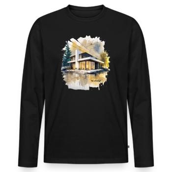 Villa moderne aquarelle - T-shirt manches longues Premium bio Homme - noir - Devant - Nico (187cm)