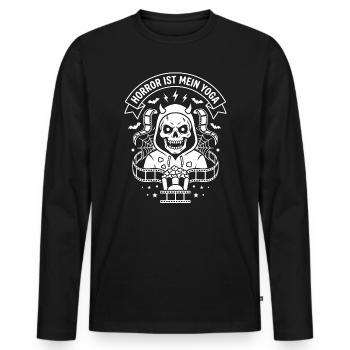Horror ist mein Yoga Skelett Design - Männer Premium Bio Langarmshirt - Schwarz - Vorne - Nico (187cm)