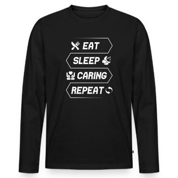 Social Worker Quote Eat Sleep Caring Social Work - Männer Premium Bio Langarmshirt - Schwarz - Vorne - Nico (187cm)
