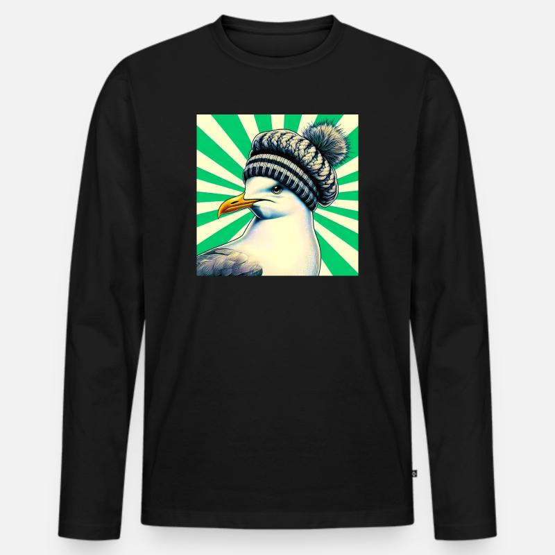 Möwe - Männer Premium Bio Langarmshirt - Schwarz