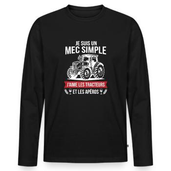 Humour Agriculteur Tracteur Passion Apéro Fun - T-shirt manches longues Premium bio Homme - noir - Devant - Nico (187cm)