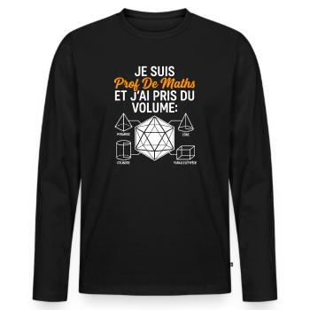 Prof de Maths Volume Humour - T-shirt manches longues Premium bio Homme - noir - Devant - Nico (187cm)