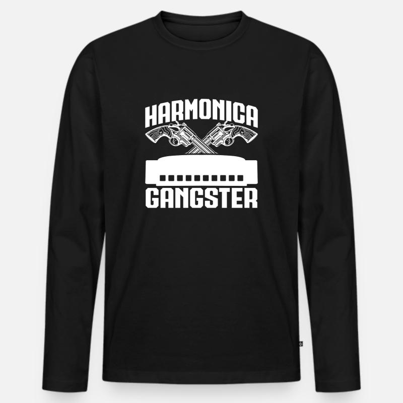 Harmonica Musican Gangster Harmonica - Männer Premium Bio Langarmshirt - Schwarz
