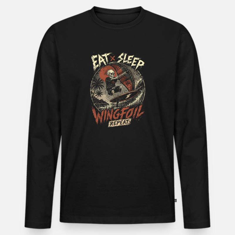 Wingfoil Skeleton Surf - Männer Premium Bio Langarmshirt - Schwarz