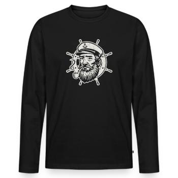 Capitaine Gouvernail Batelier Marin Marin - T-shirt manches longues Premium bio Homme - noir - Devant - Nico (187cm)