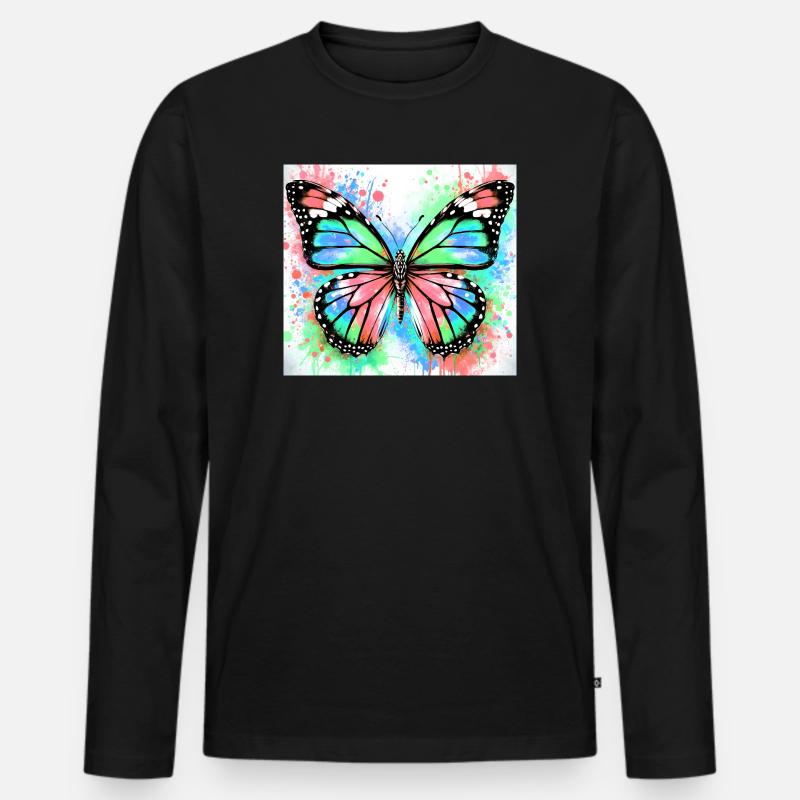 Schmetterling - Männer Premium Bio Langarmshirt - Schwarz