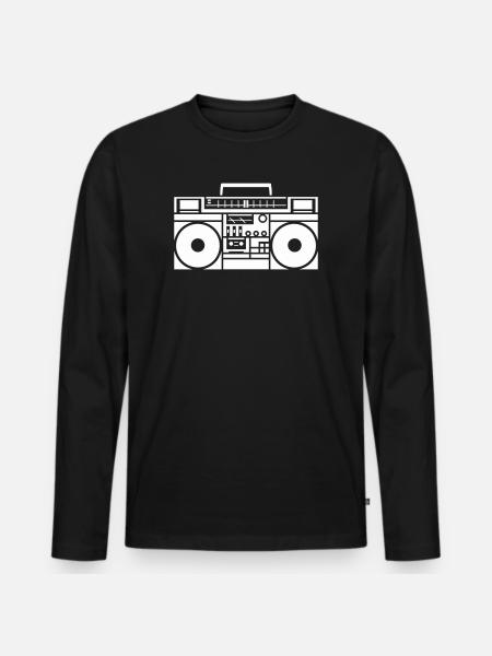 Retro Boombox Graphic Black & White - Men's Premium Organic Long Sleeve Shirt - black