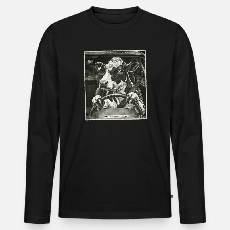 Milchkuh Geblitzt Auto Fahren - Männer Premium Bio Langarmshirt - Schwarz