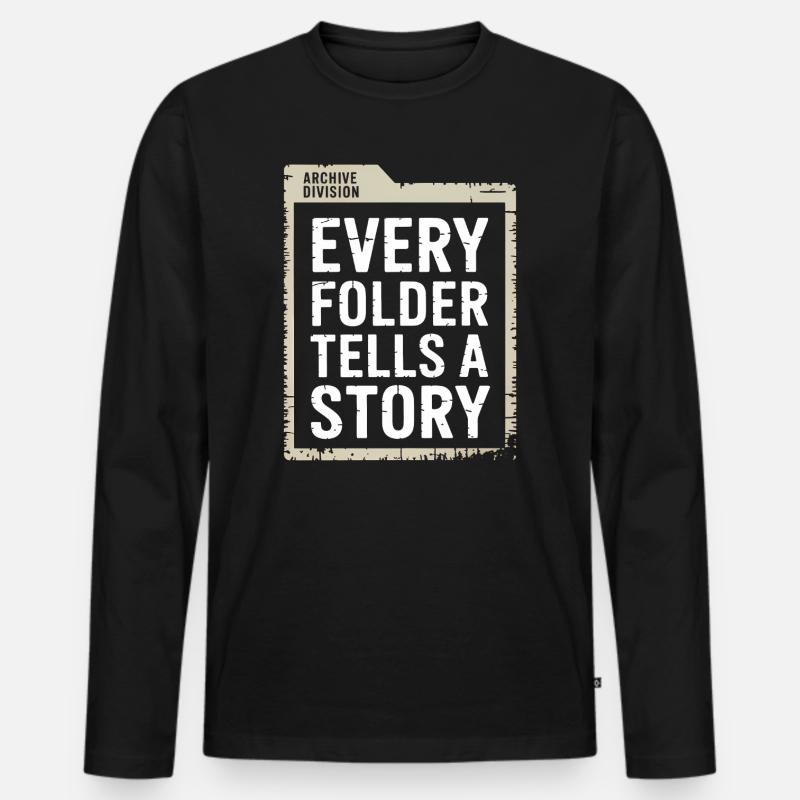 Jeder Ordner erzählt eine Geschichte - Männer Premium Bio Langarmshirt - Schwarz