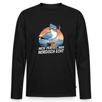  Nich Perfekt Aber Nordisch Echt Lustige Möwe Mit - Männer Premium Bio Langarmshirt - Schwarz - Vorne - Nico (187cm)