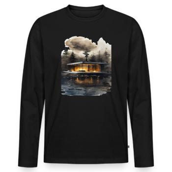 Feuerbeleuchtete moderne Hütte am See - Männer Premium Bio Langarmshirt - Schwarz - Vorne - Nico (187cm)