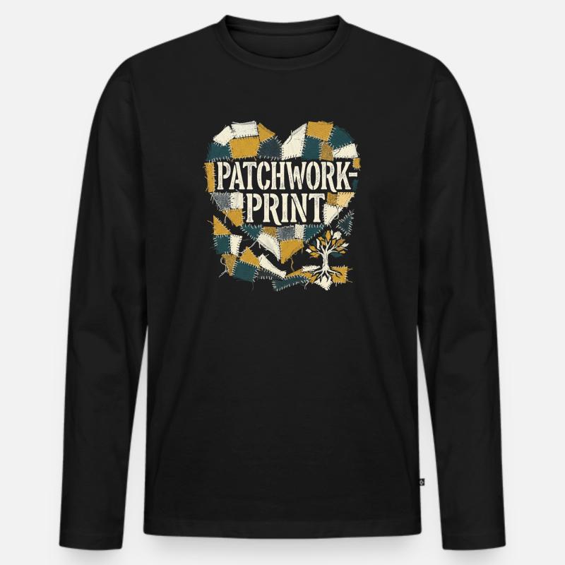 Impression patchwork - T-shirt manches longues Premium bio Homme - noir