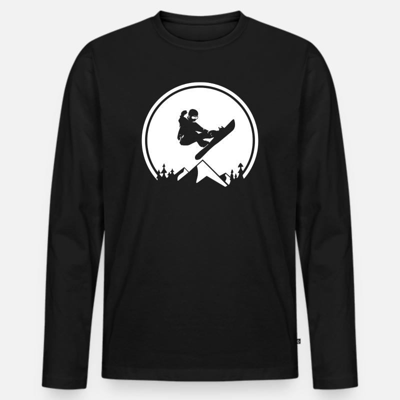 Snowboarder-Silhouette am Mountain Peak - Männer Premium Bio Langarmshirt - Schwarz