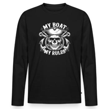 Le crâne du capitaine Mon bateau Mes règles - T-shirt manches longues Premium bio Homme - noir - Devant - Nico (187cm)