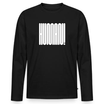 HUMAN! Bold Geometric Typography Statement - Men's Premium Organic Long Sleeve Shirt - black - Front - Nico (187cm)