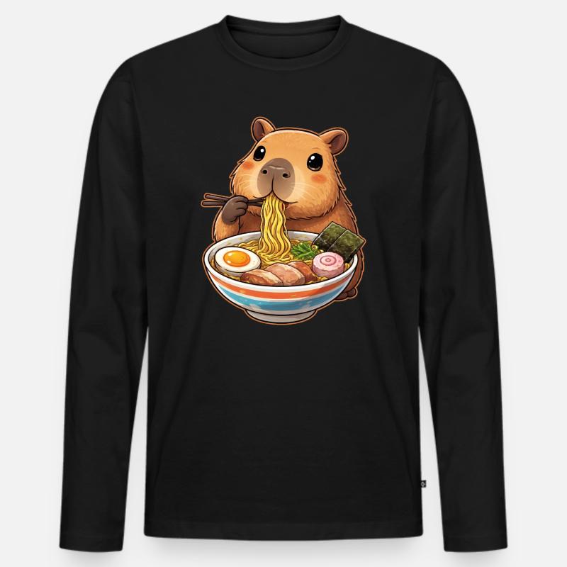 Capybara isst Ramen Nudeln - Männer Premium Bio Langarmshirt - Schwarz